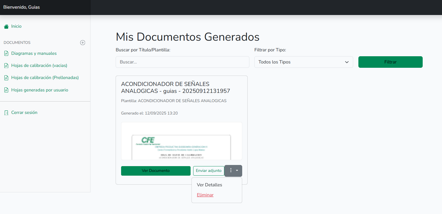 Menu de hojas por usuario